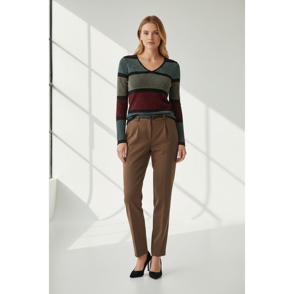 VENUS Sweaters - Venus Metallic Striped Sweater Womens Small Multicolor V-Neck Long Sleeve